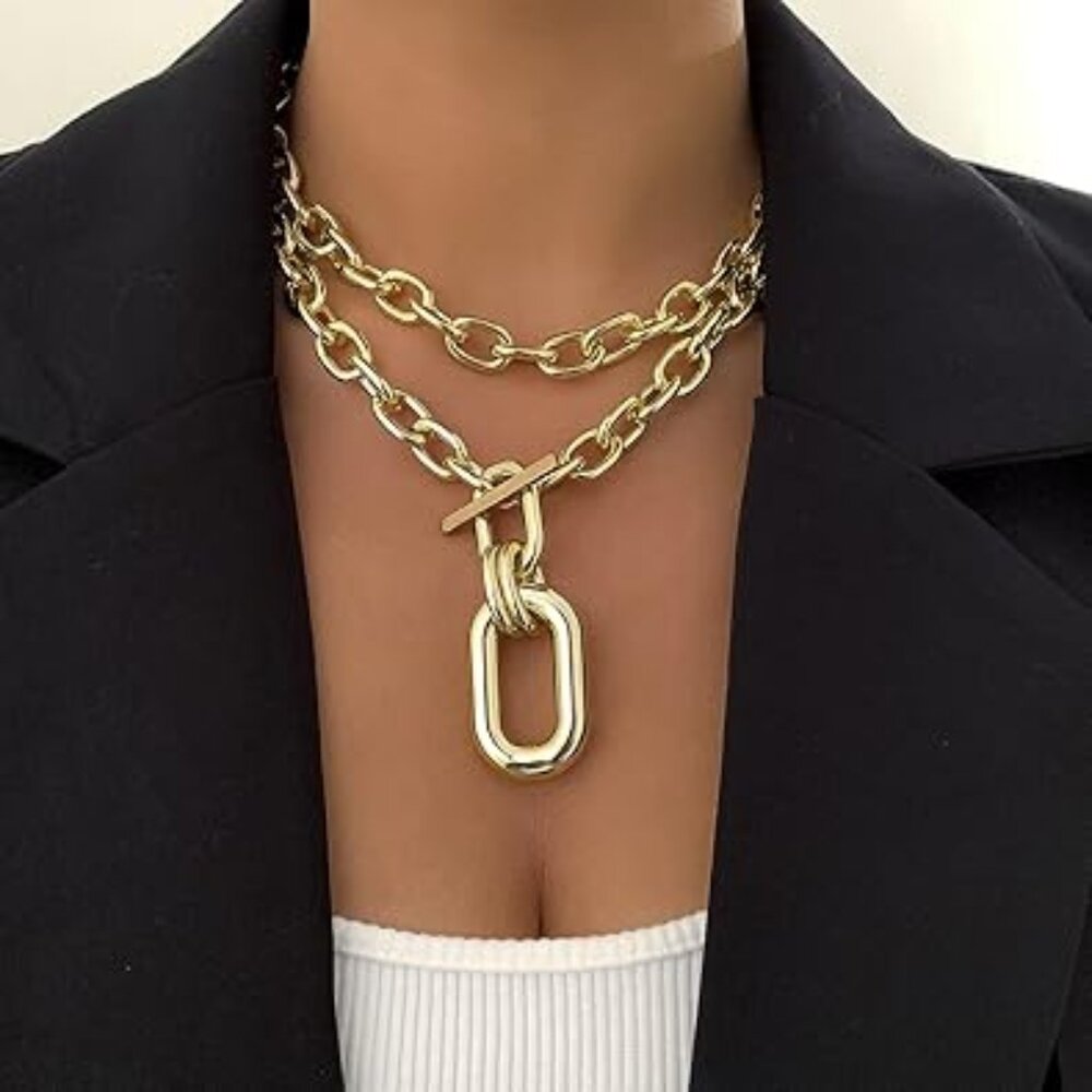 Chunky Gold Statement Necklace Link‎ Chain Style Punk Rock